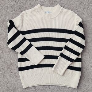 Zara Mock Neck Striped Cotton Sweater, M, Excellent Used Condition